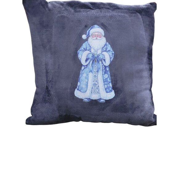 Blue Santa Chenille  18"x18" Accent Pillow Handcrafted Christmas Home Décor - Picture 4 of 7